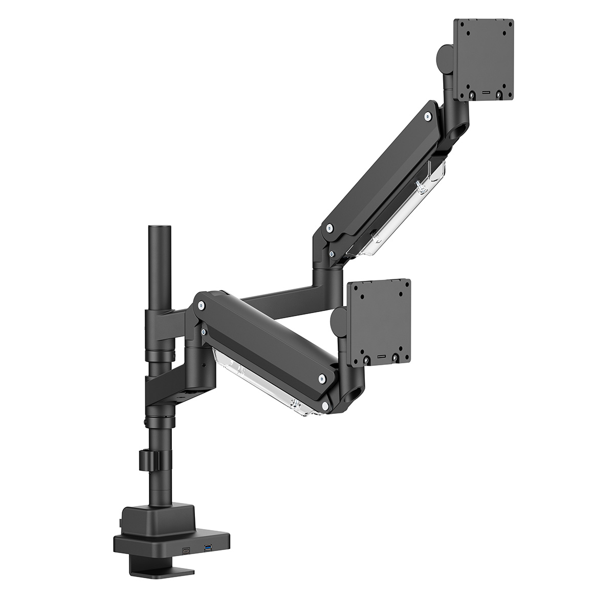Super Heavy-Duty Pole-Mounted Gas Spring Dual Monitor Arm with USB-A and USB-C Ports